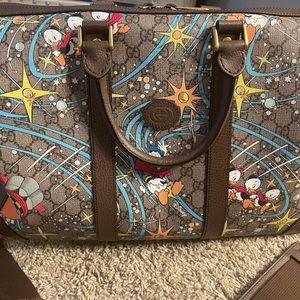 Gucci Boston Disney X Donald Duck Beige Ebony Brown Leather duffel
